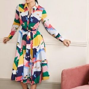 Boden Multicolor Kitty Belted Shirt Dress Landscape Pattern Women’s Size 10 P